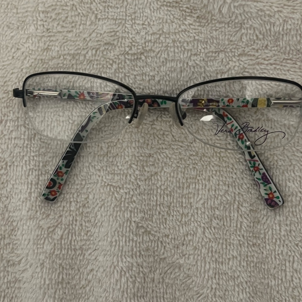 Vera Bradley Black Floral semi rimless frame new with Pouch. Frame only